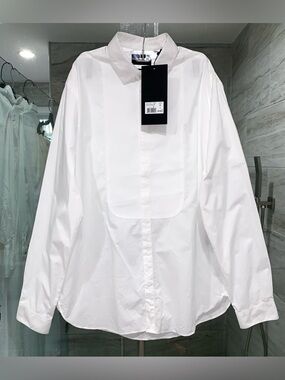 The KOOPLES $215 White Men's Popeline Dress Shirt with Bib Front, Size XL